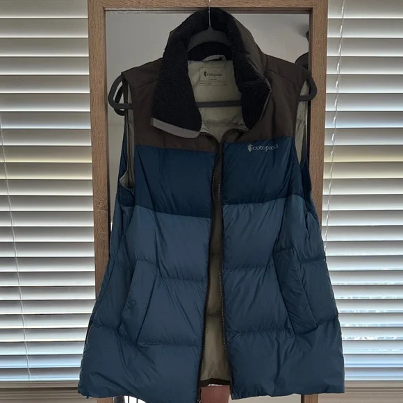 Cotopaxi Two-Tone Puffer Vest in Blue and Brown - Picture 1 of 5